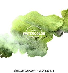 green watercolor big blot spread to the light background. Abstract vector composition for the elegant design.