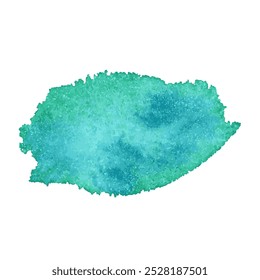 Green watercolor blot background. Brush stroke abstract shape. Paint stain wallpaper.