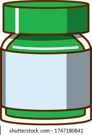 Green watercolor in bottle on white background illustration