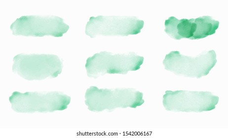 Green watercolor brush set for your design, watercolor background concept, vector.
