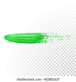 Green watercolor brush stroke. Vector Green splash line trace. Green oil paint smear on transparent background.