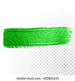Green watercolor brush stroke. Vector Green splash line trace. Green oil paint smear on transparent background.