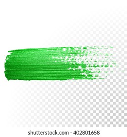 Green watercolor brush stroke. Vector Green splash line trace. Green oil paint smear on transparent background.