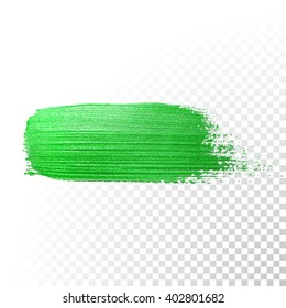 Green watercolor brush stroke. Vector Green splash line trace. Green oil paint smear on transparent background.