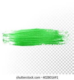 Green watercolor brush stroke. Vector Green splash line trace. Green oil paint smear on transparent background.