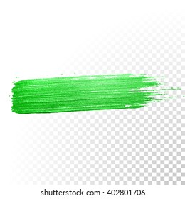 Green watercolor brush stroke. Vector Green splash line trace. Green oil paint smear on transparent background.