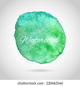 Green watercolor circle, design element. Vector illustration 