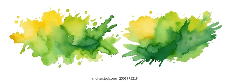 Green watercolor circle stain paint brush. Grunge green watercolor texture blob label ink round vector background