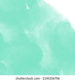 green watercolor cloudscape pattern with white upper corner, vector illustration