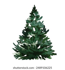 Green watercolor decorative christmas tree vector illustration.