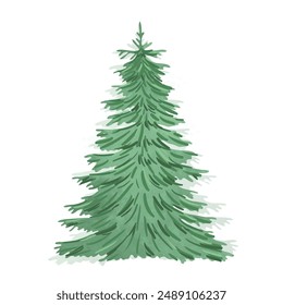 Green watercolor decorative christmas tree vector illustration.