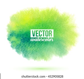 Green watercolor flow vector stain isolated on white background