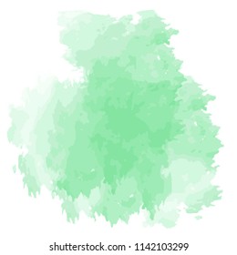 green watercolor hand drawn cloudscape splash pattern on white background, vector illustration