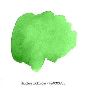 Green watercolor hand drawn paper texture decorative isolated stain on white background. Abstract nature vector colorful element for greeting card, invitation, label, design, tag, web. Scribble dab