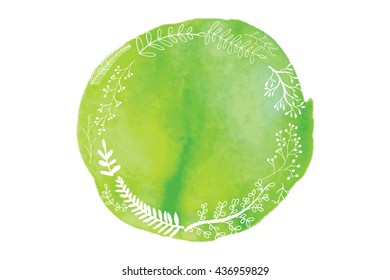 Green Watercolor hand painted banner with herbs and spices. The perfect design for greeting card, menus, kitchen decor, cosmetics, natural and organic products. Banner with space for text