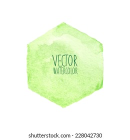 Green Watercolor hexagon stain background. Vector elements for poster, banner, card design.