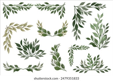 green watercolor leaves arrangement, foliage border