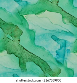 Green Watercolor Ocean. Green Seamless Repeat. Fluid Seamless Background. Blue Ocean Background. Water Ink Paint. Blue Water Pattern. Sea Vector Painting. Sea Abstract Background. Green Watercolor Art
