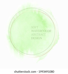Green watercolor paint background - Vector. Art abstract design with golden round frame for logo, sale banner or business card.