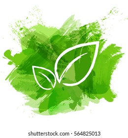 Green watercolor paint with leaves symbol for Ecology concept, Vector illustration