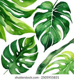 Green Watercolor Palm Tree Leaf , Vector Illustration