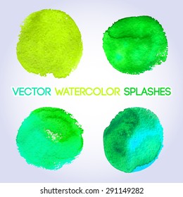 Green watercolor round shaped design elements. Vector illustration