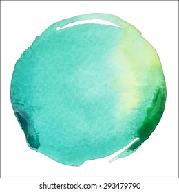 Green watercolor round spot. vector