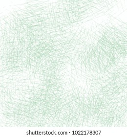 green watercolor scribble pattern with short criss crossed curved strokes on white background, vector illustration