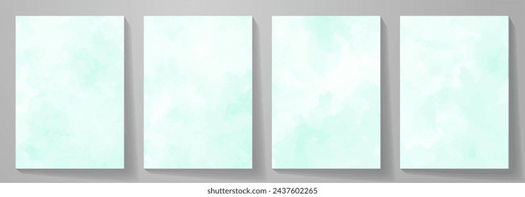 Green watercolor set vector texture background for poster, cover,  flyer, cards. Hand drawn light green spring illustration for design. Summer abstract minimalistic background. Watercolor texture.