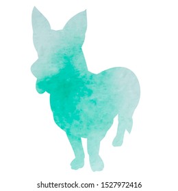 green watercolor silhouette dog alone stands