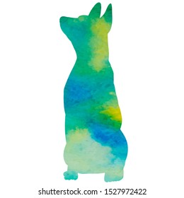 green watercolor silhouette of a dog sitting