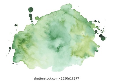 Mancha de Aquarela Verde no Fundo Branco. Pintado à mão aquarelle splash para o conceito de ecologia, apresentações, site, embalagem, banner