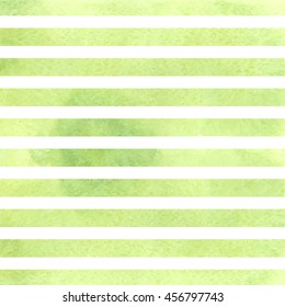 Green Watercolor Stripes. Watercolor Striped Background. 