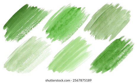 Green watercolor strokes, textured brush marks, artistic background, vibrant shades, nature-inspired design, versatile for projects.