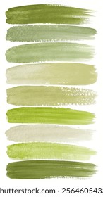 Green watercolor swatches, soft brush strokes, artistic background, nature-inspired palette, design elements, color harmony.