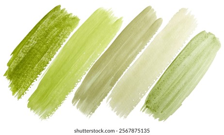 Green watercolor swatches, soft brush strokes, nature-inspired palette, artistic background, versatile design elements.