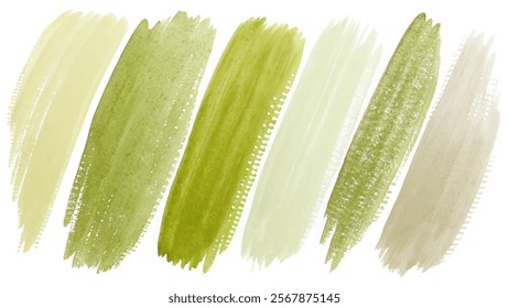 Green watercolor swatches, soft brush strokes, artistic background, nature-inspired palette, versatile design elements.