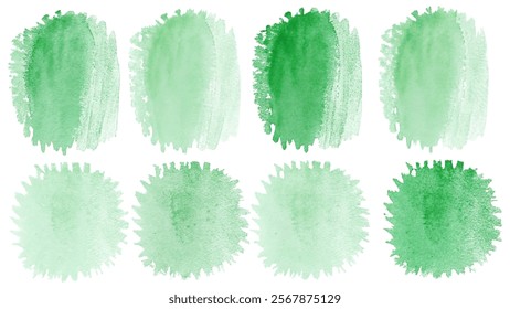 Green watercolor swatches, soft textures, artistic background, nature-inspired design, abstract shapes, versatile use.