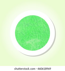 Green Watercolor texture inside a round sticker with a drop shadow and pastel background. Use for labels, speech, sale tags. Vector EPS-10 file, transparency used.
