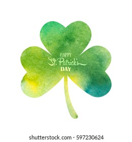 Green watercolor trifolium clover. Irish holiday Saint Patrick's Day. Green watercolor trifolium clovers. Irish holiday. Vector illustration for greeting card, poster, banner