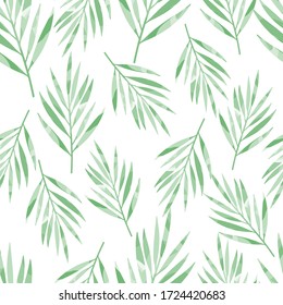 green watercolor tropical leaves seamless pattern 