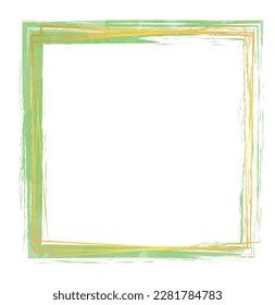 green watercolor vector brush painted banner with gold colored frame