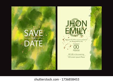 green watercolor wedding invitation cards, vector
