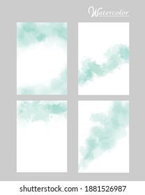 green watercolor wet wash splash background template collection.vector illustration.