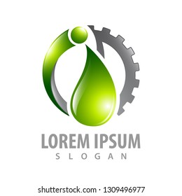 Green waterdrop gear logo concept design. Symbol graphic template element vector