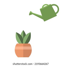 Green watering can icon cartoon. Water dropping from watering can vector.