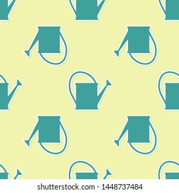 Green Watering can icon isolated seamless pattern on yellow background. Irrigation symbol.  Vector Illustration