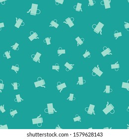 Green Watering can icon isolated seamless pattern on green background. Irrigation symbol.  Vector Illustration