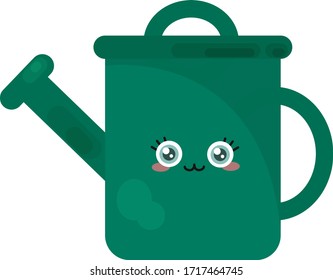 Green watering can, illustration, vector on white background