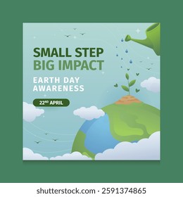 Green watering can nurturing a plant, ideal for gardening, environmental, sustainability, growth, nature, agriculture, and Eco friendly concepts in design projects